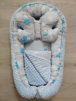 Nyuszkópajti- 3 részes minky babafészek szett termék főképe